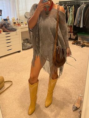 Tickled Pink fringe poncho one size